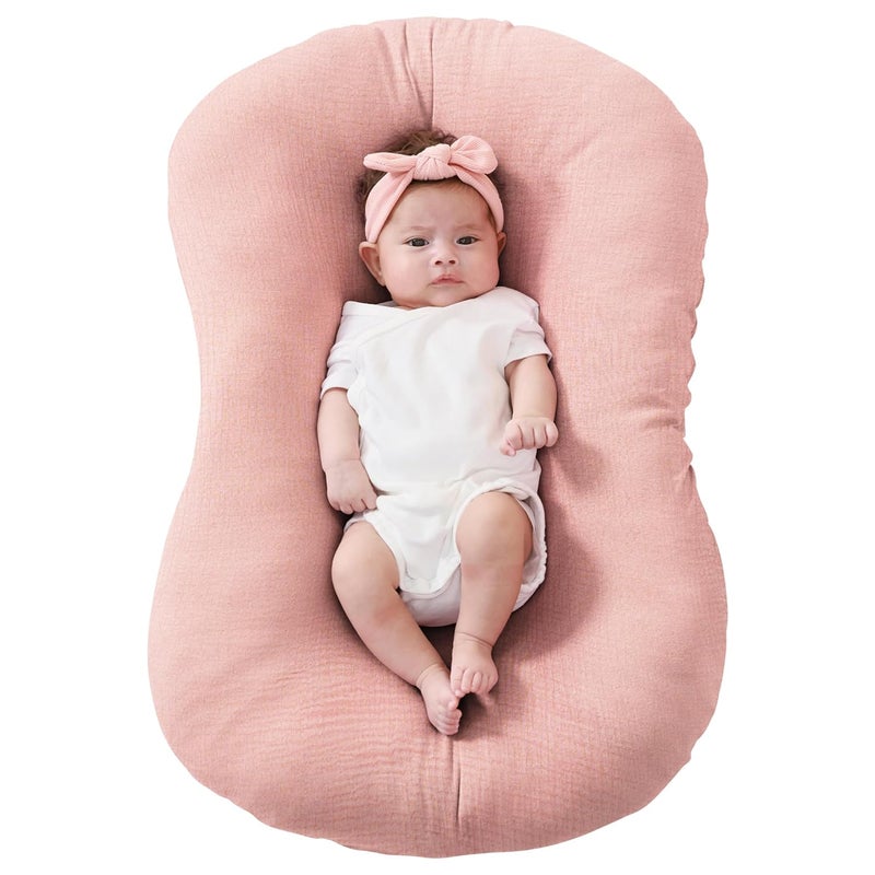FUNUPUP Muslin Baby Lounger Cover Compatible with Snuggle Me Lounger, Infant Lounger Pillow Cover for Newborn, Removable Newborn Lounger Cover for Boys and Girls, Pink - Image 1